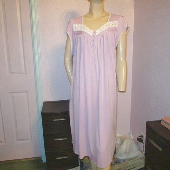 Eileen West LILAC Jersey Knit Size L NIGHTGOWN Ballet LACE Crochet MODAL Stretch - Picture 1 of 12